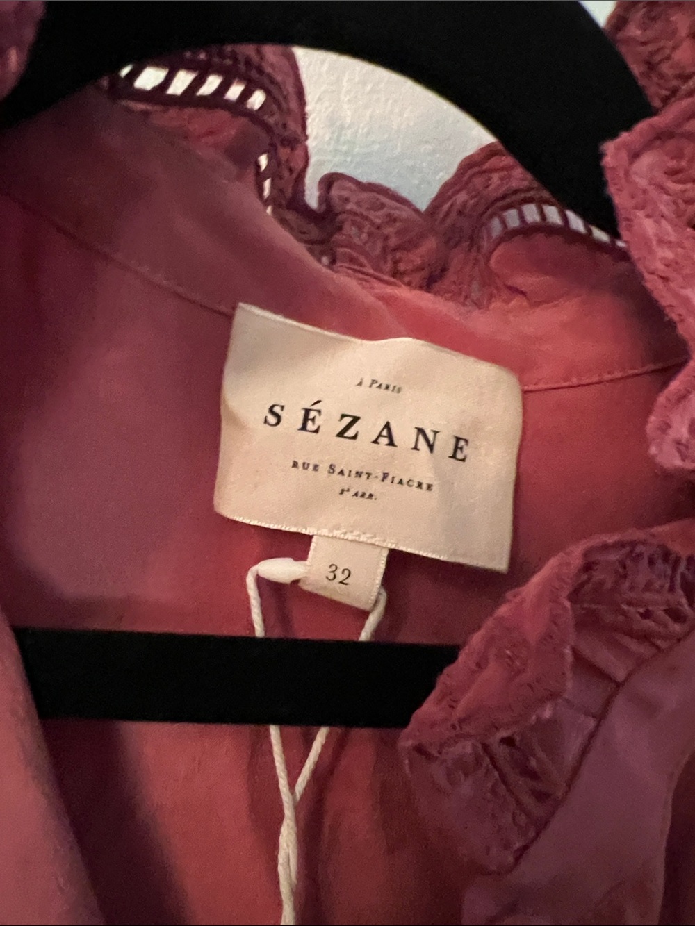 Sézane Chlo Bois de Rose, Rose-Scalloped Ruffle Button-Down Blouse - Picture 4 of 6